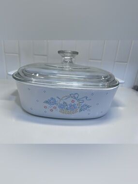 Vintage Corning Ware Casserole Dish W/Lid Country Cornflower Pattern 2 Liters